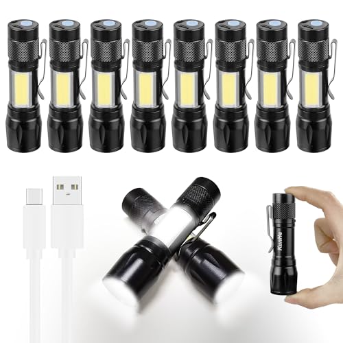 KunHe 10 Pack Rechargeable Flashlights USB-C Zoomable Mini LED Bright Clip-On EDC Flashlight with Side COB Light for Camping Home Emergency - size: 10 Pack