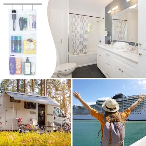 Lifewit Cruise Essentials Shower Caddy Must-Have, 7 Pockets Hanging Bathroom Organizer with Quick-Dry Mesh, Portable Shower Bag to Storage Soap, Shampoo, for RVing, Travel, Camping, White, 1 Pack - size: 14" x 30"
