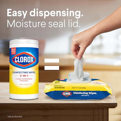 Clorox Disinfecting Cleaning Wipes Flex Pack, Bleach Free, Crisp Lemon, 75 Count (Pack May vary) - size: 75 Count (Pack of 1)