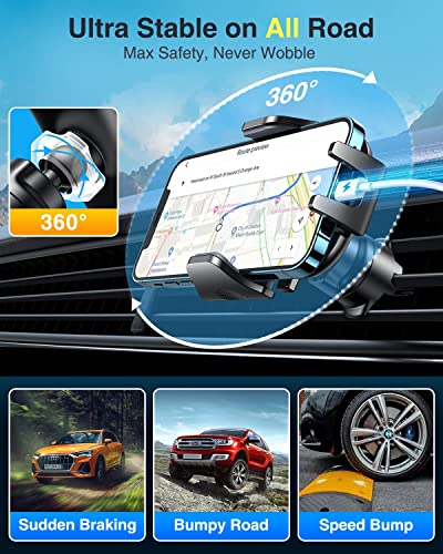 [True Military-Grade] Car Phone Holder VANMASS [Upgraded Strongest Suction&Clip] Cell Phone Mount for Dashboard Windshield Vent Kit, Truck Cradle Stand for iPhone 17 Pro Max 16 15 14 Android,Ink Black - color: Ink Black