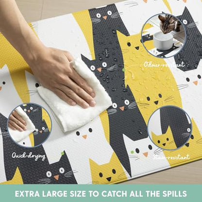 The Cat Ladies Cats Feeding Mat - Waterproof Dishwasher Safe Small Pet Eating Placemat - Cat Dog Food Mats for Food and Water Bowl - Protect Floors from Mess - Black & Yellow Cats - color: Black and Yellow Cats