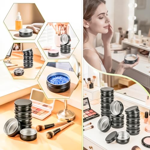 30Pack 2oz Tin Jars, 60ml Metal Tin cans, 2Ounce Aluminum tin can jar Containers with Screw Lid for Lotion Bars, Spices, Salve, Balms, Beard Balm, Toiletries, Creams, Samples, Makeup Cosmetic - color: Black 30pack