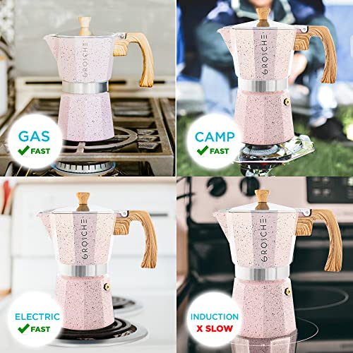 GROSCHE Milano Moka pot, Stovetop Espresso maker, Greca Coffee Maker, Stovetop coffee maker and espresso maker percolator (Pink, 3 cup) - color: Pink, size: 3 espresso cups