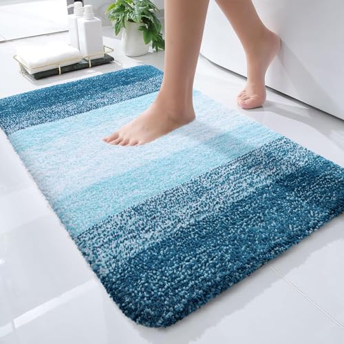OLANLY Small Bathroom Rugs Mat 24x16, Extra Soft Absorbent Microfiber Bath Rugs, Rubber Backing, Quick Dry, Washable Bath Mats for Bathroom Floor, Tub and Shower, Home Decor Accessories, Peacock Blue - color: Peacock Blue, size: 24" X 16"