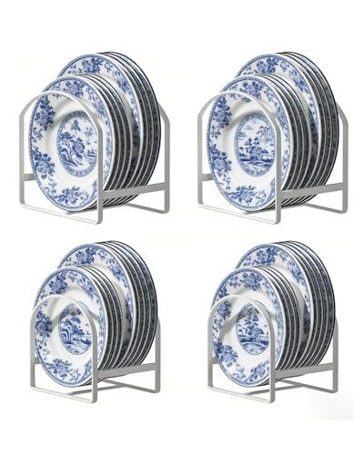 4 Pack Kitchen Plate Holder Organizer for Cabinet Space Saver Dinner Dish Storage Rack Upright Dish Drying Racks Metal Plate Dish Racks Stand for Cupboard and Countertop 2 Large 2 Small White - color: White, size: 2large2small Semicircle