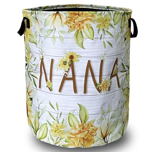 Nana Laundry Basket Foldable With Handles Yellow Sunflowers Tote Bag Oxford Cloth Colorful Floral Laundry Hamper Clothe Storage Bucket Toy Organizer 18.9"x16.5"For Bathroom/Laundry/Bedroom - color: NANA With Sunflowers