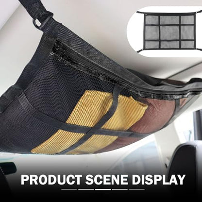 Upgrade Car Ceiling Cargo Net Pocket, 31.5" x 20.87" Strong Load Car Roof Storage Organizer, Double-Layer Mesh Camping Overlanding Gear Must Haves Cargo Net, Universal Road Trip Accessories