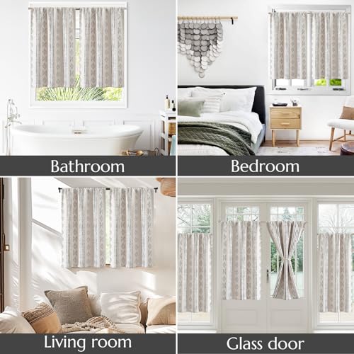 jinchan 95% Blackout Boho Kitchen Curtains 36 Inches Cafe Tier Curtains Bohemian Small Drapes for Bedroom RV Basement Half Window Room Darkening Thermal Insulated 2 Panels Black on Beige - color: 95% Blackout | Black on Beige, size: 25"W x 36"L (Pack of 2