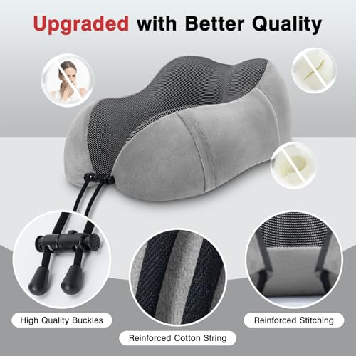 urnexttour Neck Pillow Airplane-2 Pack Memory Foam Travel Pillow, Soft Support Travel Neck Pillow for Travelling, Sleeping Rest, Car, Train and Home Use (Black&Grey) - color: Black&grey