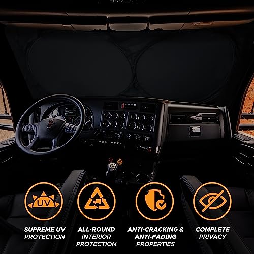 EcoNour Semi-Truck Sun Shade for Windshield (2 Ring) | 240T UV Protective Sunshade for Truck Windshield Maximum Coverage to Block UV/Sun Heat Rays - size: Large-SemiTruck