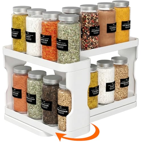 Lifewit Sliding Spice Rack for Cabinets, 6.4"H x 11.1"D x 6.1"W Slide Out Swive Cupboard Spice Organizer with Non-Slip Mat, Adjustable 2-Tier Shelves with Fence, Pull Out Medicine Cabinet Organization