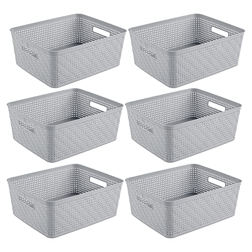 Sterilite 6-Pack Short Basket, Woven Plastic Storage Baskets for Organization, Cement - Organizing Bin Containers with Handles for Bedroom, Bathroom, Dorm, and Closet - color: Short Basket, size: 6 Pack