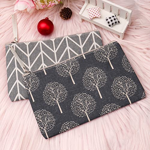 SUMAJU 2 Pcs Canvas Cosmetic Bag, Multi-Function Small Zipper Pouch Cute Makeup Pouch Travel Toiletry Bag Travel Size Toiletries Christmas Stocking Stuffers Gifts for Women,8.6 * 5.5 In | Soft canvas, 2 assorted prints, compact travel size, zipper closure