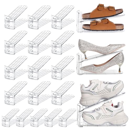 TOPNEW Shoe Slots Organizer for Closet 20 Pack Adjustable Level Shoe Stacker Holder Organization Double Layer Storage Space Saving Shoe Rack Organizer for Closet (Transparent) - color: 20pack Clear
