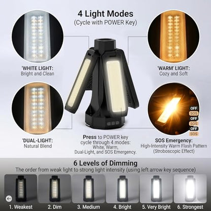 16000mAh Telescopic Camping Light, Rechargeable LED Lantern with Tripod Stand, Portable Flashlight & Power Bank, 300° Rotatable Dimmable Tent Light, Magnetic Base & SOS for Hiking, Fishing, Camping