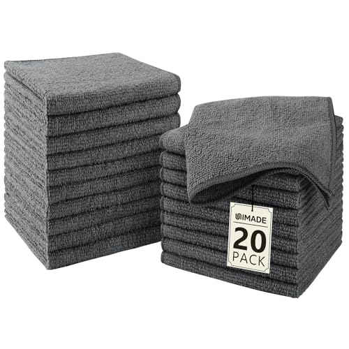 UNIMADE Washcloths - 20 Pack - Face Towels (12" x 12"), Highly Soft Wash Cloths and Hand Towels, Fast Drying Multi-Purpose Microfiber Cleansing Cloths for Bathroom, Hotel, Spa, and Salon - Grey - color: Grey, size: 20Pack