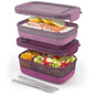 Ello 2-Pack Lunch Stack Plastic Food Storage Container Bento Box with Airtight, Leak-Proof Locking Plastic Lids and Silicone Base, BPA-Free, Freezer, Microwave, and Dishwasher Safe, Raspberry - color: Raspberry