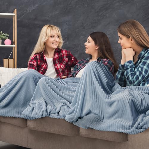 Buryeah 6 Pcs Flannel Throw Blanket Bulk 50 x 60 in Sleepover Blanket Outdoor Wedding Throw Lightweight, Oeko-tex Standard 100 Certified for Sofa Homeless Gifts (Dusty Blue) - color: Dusty Blue