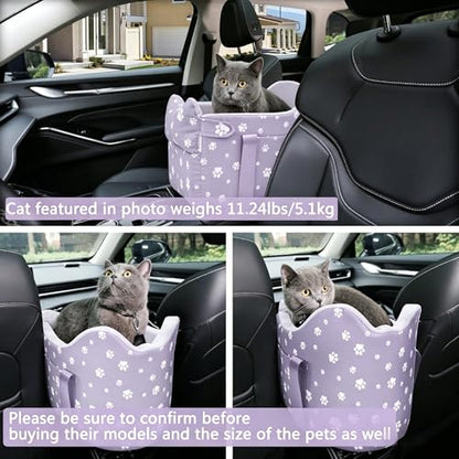 Center Console Dog Car Seat Safe Travel for Small Dogs Under 15 lbs Detachable Washable Pet Carrier with Storage Pockets & Safety Leash (Purple) - color: Purple