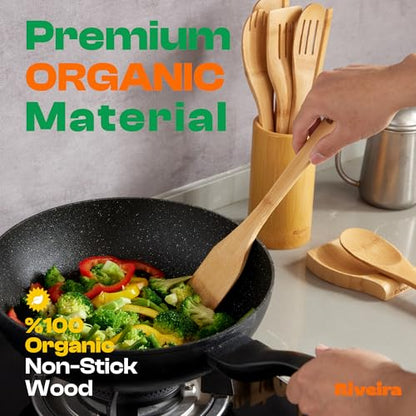 Riveira Bamboo Cooking Spoons 6-Piece – Wooden Cooking Utensils Set with Wooden Spoons for Cooking & Spatulas Wooden Utensil Sets – Premium Kitchen Utensils Set – Durable First Apartment Essentials - color: Bamboo Natural, size: Set of 6