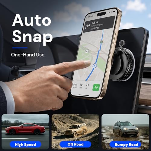 2026 Upgraded Magnetic Car Phone Mount for MagSafe: 360° Rotatable Adjustable Holder with 98LBS Strong Suction Cup & 2400gf Magnet, Compatible with iPhone 17/16/15 Series & Android Devices - color: B. J37-White Base