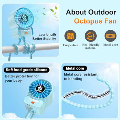 AMTIFO Blue Baby Fan - USB Rechargeable, Quiet, Adjustable Speed, Portable Cooling Fan for Baby Stroller, Car Seats, Nurseries, and Outdoor Activities - Long Battery Life, Turbo Airflow - color: Blue