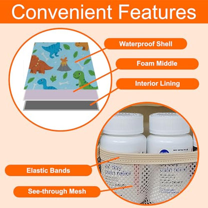 Medium Travel Pill Bottle Organizer, Child Medicine Bag with Zipper Toy, Carrier for Kids Medications and Medical Supplies - Dinosaurs - color: - M Kid Dinosaurs