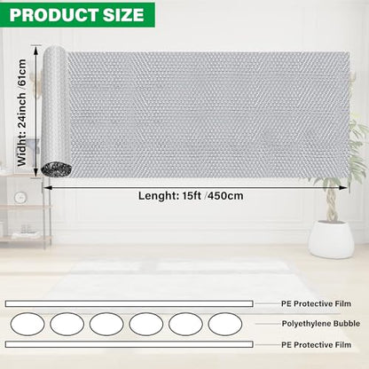 winemana Window Insulation Roll, 24IN x 15FT Reflective Heat Shield Bubble Film, Double-Sided Aluminum Foil Insulation, Weatherproof Garage Door Cover for Windows, RV, Basement, Winter & Summer - size: 24 in x 15 ft