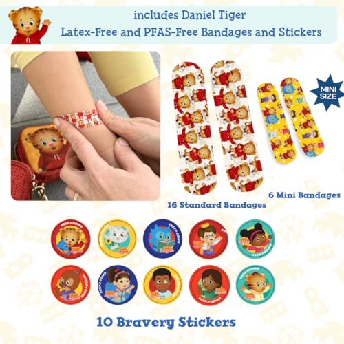 KeepGoing Daniel Tiger’s Small Travel First Aid Kit Kids – 60 Pc. Mini First Aid Kit for Purse, Diaper Bag, & Backpack with Latex-Free Bandages – 4 Oz., & 4.5 x 3.5 x 2 in, TSA-Approved - style: Hugs