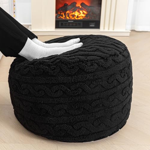 Asuprui Round Pouf Ottoman Stuffed Pouf Foot Stool Floor Chair for Living Room Bedroom Filled Boho Foam Ottoman Foot Rest for Couch 20 Diameter x 12 Height Black Pouf with Filler - color: Black Pouf With Filler
