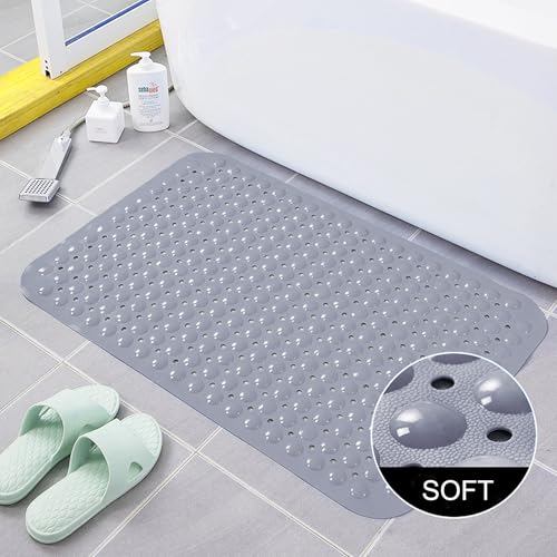 Bathtub and Shower Mats, 28 x 15 Inch Non-Slip Bath Mat, Machine Washable Bath Tub Mat with Suction Cups & Drain Holes for Bathroom, Beige - color: Grey, size: 28" x 15" (Rectangular)