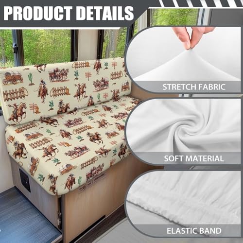 Cowboy Horse RV Dinette Cushion Covers Washable RV Couch Covers Camper Cushion Slipcover for RV Sofa Stretchy Bench Seat Covers - color: Cowboy Horse