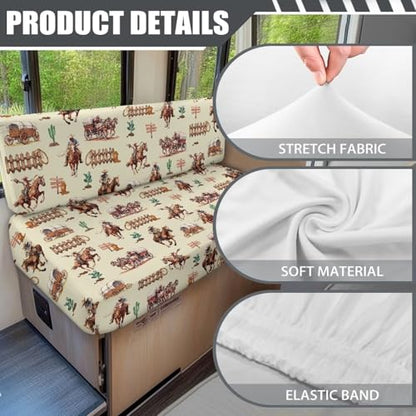 Cowboy Horse RV Dinette Cushion Covers Washable RV Couch Covers Camper Cushion Slipcover for RV Sofa Stretchy Bench Seat Covers - color: Cowboy Horse