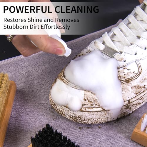 Shoe Cleaner Kit for Sneaker - 8.5 Oz Shoe Cleaning Kit with Shoe Brushes & Towel, White Sneaker Cleaner Kit, Shoe Cleaner for Tennis Shoe Suede Mesh Knit Leather Shoe, and Most Materials