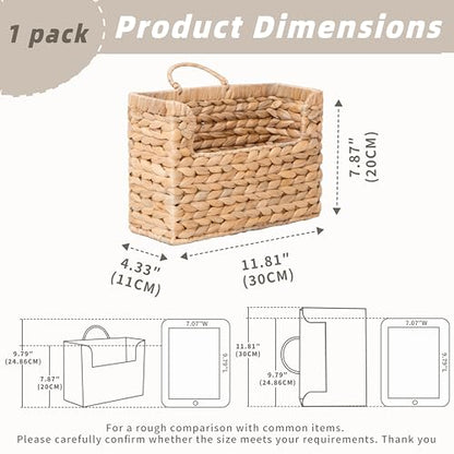 GYASVWU Water Hyacinth Hanging Basket with Handle, Woven Wall Baskets Storage, Wicker Front Door Basket, Wall Mounted Organizer, Farmhouse Baskets for Flowers/Magazine/Fruit Storage (Water Hyacinth)