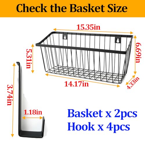 LeleCAT Grid Storage Baskets with Hooks, Over Cabinet Door Organizer, Wire Basket Hanging Storage Organizer, Kitchen Bathroom Organizer (Black, Extra Large) - size: Extra Large