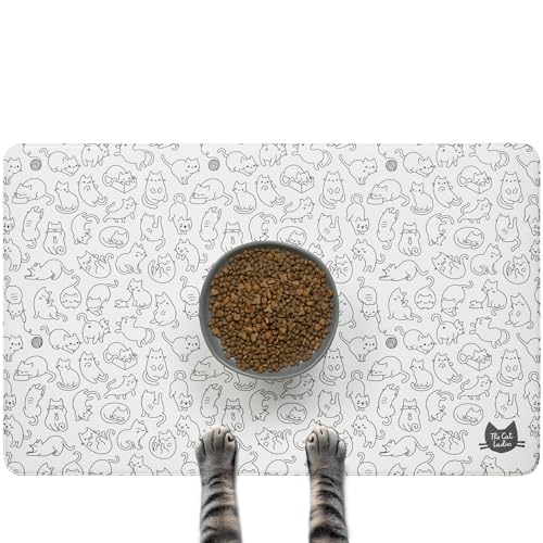 The Cat Ladies Cats Feeding Mat - Waterproof Dishwasher Safe Small Pet Eating Placemat - Cat & Dog Food Mats for Food and Water Bowl - Protect Floors from Mess - Black & White Cats - color: Black and White Cats