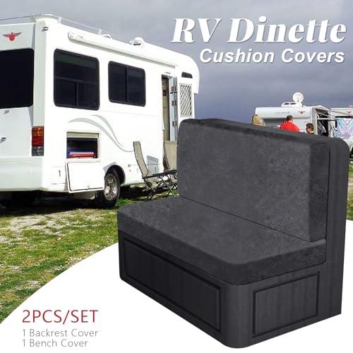 ANARACHON Leather Look RV Dinette Cushion Covers, Stretch Camper Cushion Slipcovers for Travel Trailer Couch RV Booth Seat(1 Backrest Cover & 1 Bench Cover,01 Dark Gray) - color: Midnight Navy, size: 1 Set