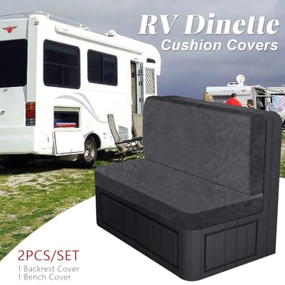 ANARACHON Leather Look RV Dinette Cushion Covers, Stretch Camper Cushion Slipcovers for Travel Trailer Couch RV Booth Seat(1 Backrest Cover & 1 Bench Cover,01 Dark Gray) - color: Midnight Navy, size: 1 Set