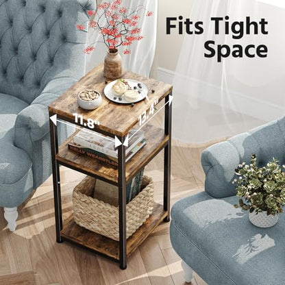 Simple Trending Side Table, End Table Night Stand, 3 Tiers Shelf for Living Room, Rustic Brown - size: 3 Tiers End Table