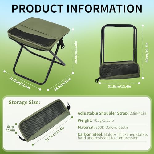Foldable Camping Stool, Portable Collapsible Chair with Carry Bag, Ultralight Outdoor Folding Stool for Hiking Fishing, Hold Up to 265 Lbs, Green - color: Green