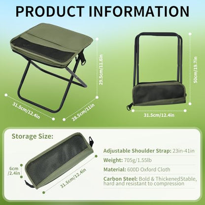 Foldable Camping Stool, Portable Collapsible Chair with Carry Bag, Ultralight Outdoor Folding Stool for Hiking Fishing, Hold Up to 265 Lbs, Green - color: Green