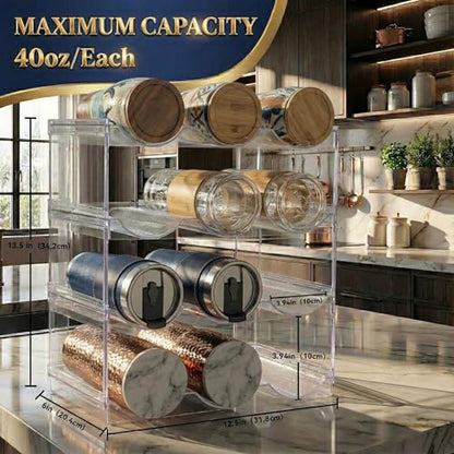 Stackable Water Bottle Organizer for Cabinet, Plastic Bottle Holder Designed for Starbucks Studded Tumblers up to 40oz, Plastic Cup Holder&Wine Rack for Pantry,Cupboard- 4 Layers Hold 12 Bottles - size: 4 layers