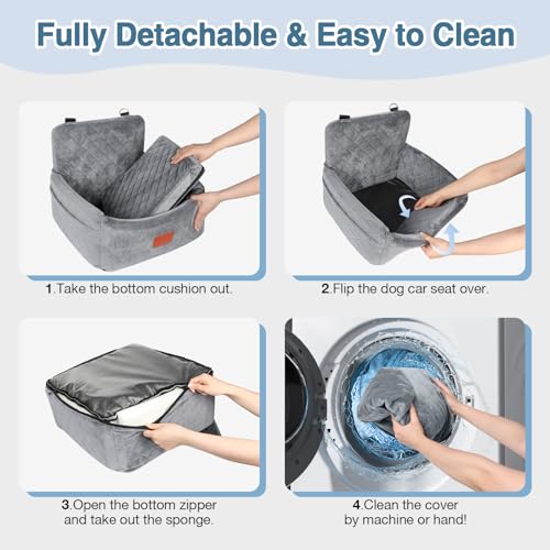 WOOAIDAGG Dog Car Seat for Small Dogs Under 30lbs,Comfy & Safe Travel Bed with Washable Cover,2 Clip-On Safety Leashes and Pockets,Anti-Slip Base,Easy to Install(Grey) - color: Grey