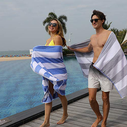 HENBAY Cotton Oversized Beach Towel - Large 70 x 35 Inch Pool Towel, Grey Striped Quick Dry Swimming Cabana Towel - color: Grey