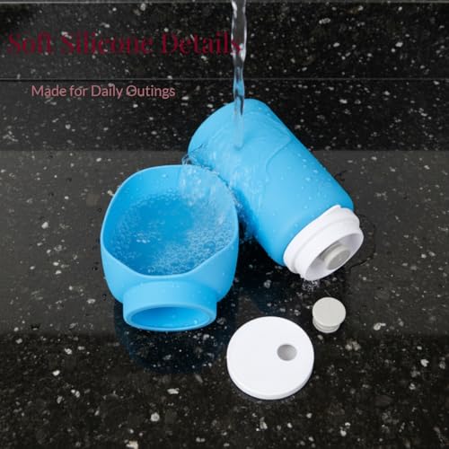 Portable Dog Water Bottle, 19 oz/550 ml Collapsible Pet Travel Cup with Foldable Silicone Bowl, Food-Grade Silicone Water Dispenser for Walking, Hiking & Travel, Yellow (Blue) - color: Blue