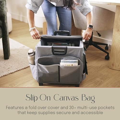 Mobile Folding Utility Cart with Canvas Storage Organizer Bag, Rolling Cart, Dark Grey/Grey - color: Dark Grey/Grey