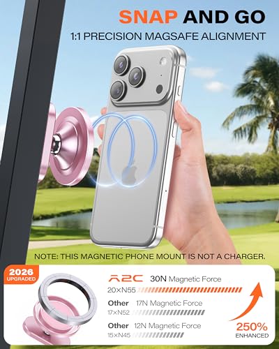 A2C Alloy Magnetic Golf Cart Phone Holder for MagSafe iPhone, Cool Golf Gifts for Female Golfers Her Ladies Women Girls Mom Mother Wife, Romantic Golf Course Accessories Essentials Gadgets (Pink) - color: Pink