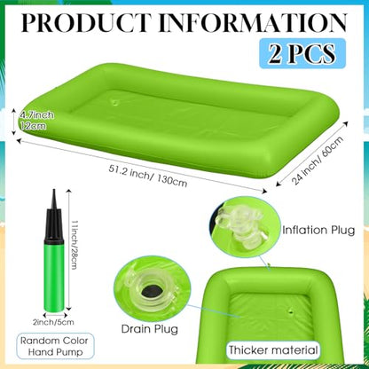 Leitee 5 Pcs Inflatable Serving Bar Kit Includes Salad Buffet Tray with Drain Plug Mesh Food Cover Food Drink Containers and Inflator for Ice Supplies Summer Party Camping Picnic(Green) - color: Green