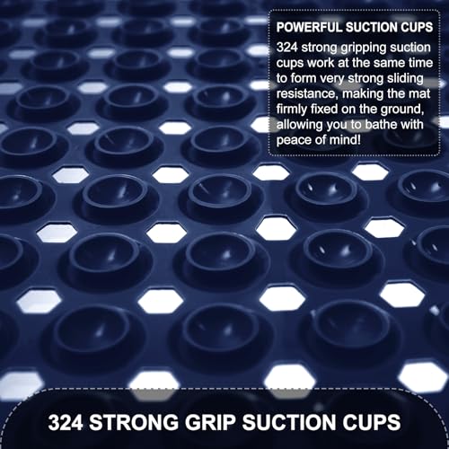 TEESHLY Bath Mat for Tub & Shower, Non Slip Soft Bathmat with Suction Cups & Drain Holes, Machine Washable Bathtub Floor Liner Mats for Bathroom, 35x16 Inch, Navy Blue - color: Navy (Opaque)